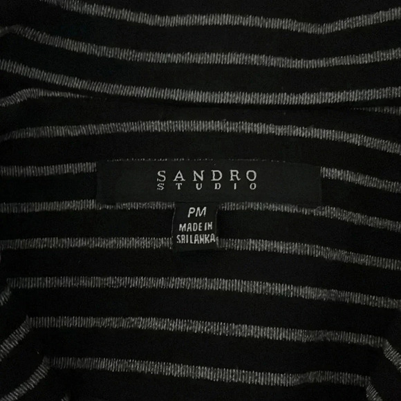 Sandro Studio blazer jacket buttons black striped stretchy petite medium trendy - Picture 6 of 8